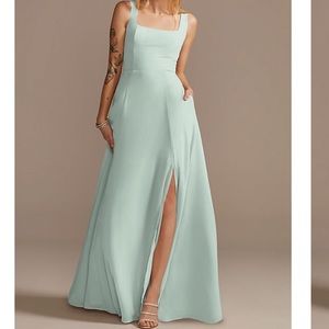 David’s Bridal Chiffon Squared Tank Lace up Bridesmaid Dress